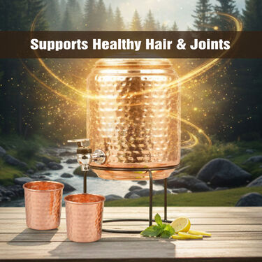 5 Ltr Copper Water Dispenser + 2 Glass & Stand With Free 300ml Copper Bottle (1CD6)