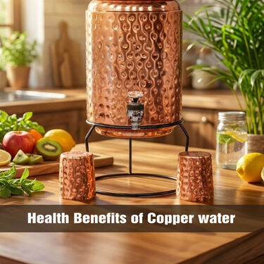 5 Ltr Copper Water Dispenser + 2 Glass & Stand With Free 300ml Copper Bottle (1CD6)
