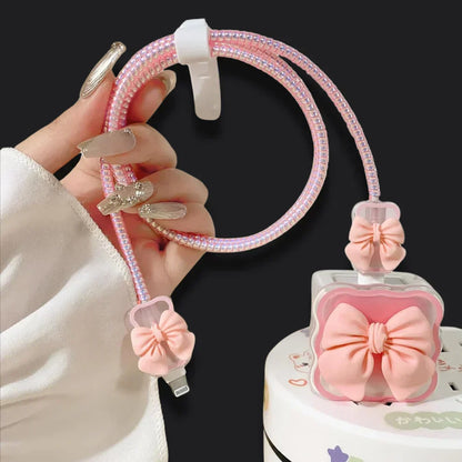 Peach Bow Charger Protector Set for iPhone 20W Adapter