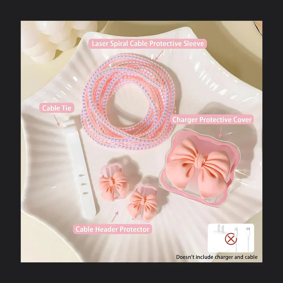 Peach Bow Charger Protector Set for iPhone 20W Adapter